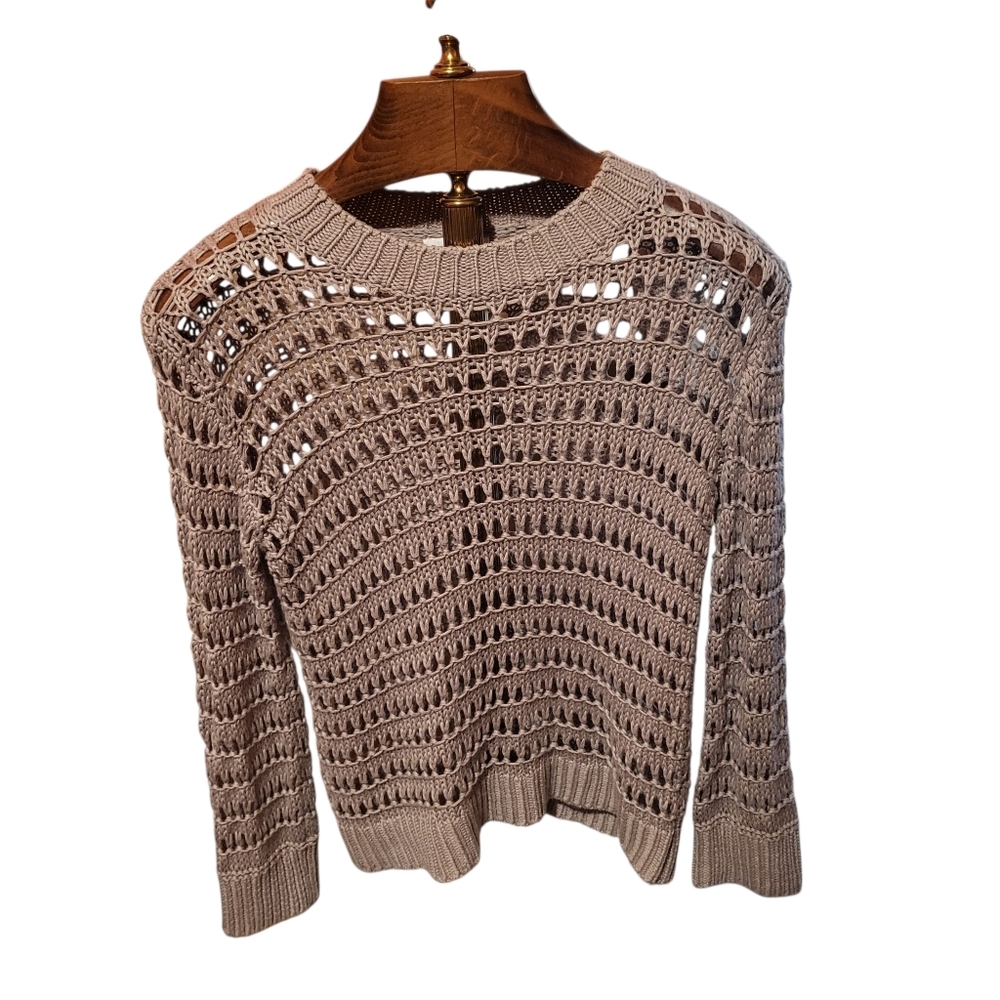 Sablyn Mariella Open Knit Cotton/Silk/Cashmere Blend Sweater Camel Sand Size XS - Picture 2 of 8
